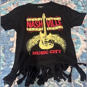 Black Nashville Music City Graphic Fringe T-Shirt